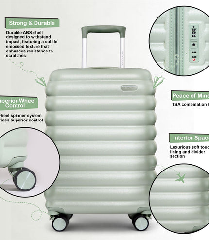 Hard Shell Cabin 37 x 22 x 55 cm Green TSA Secure Luggage Suitcase Suitable for Easyjet, Ryanair
