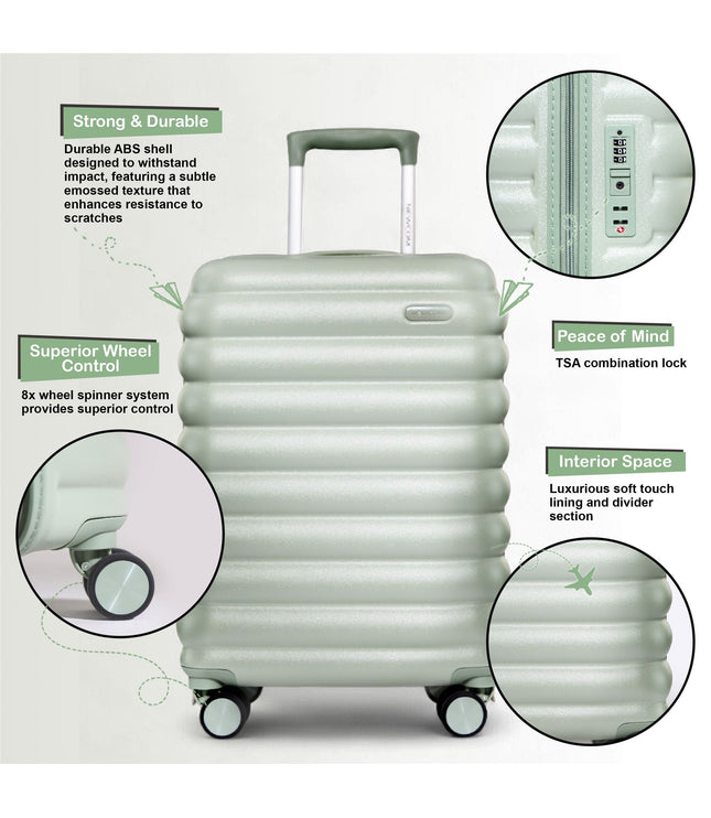 Hard Shell Cabin 37 x 22 x 55 cm Green TSA Secure Luggage Suitcase Suitable for Easyjet, Ryanair