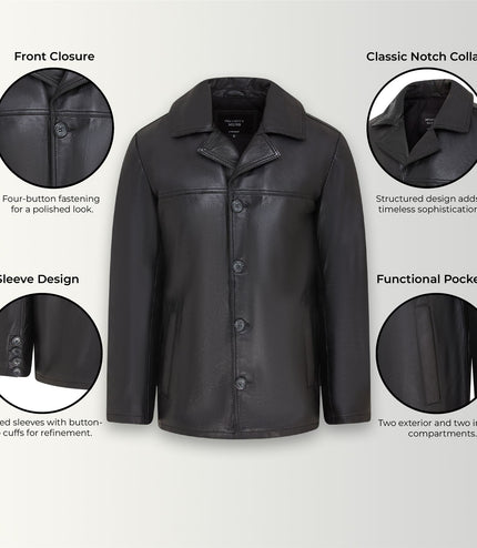Men's 4 Button Italian Leather Blazer Jacket - Loxton - Black