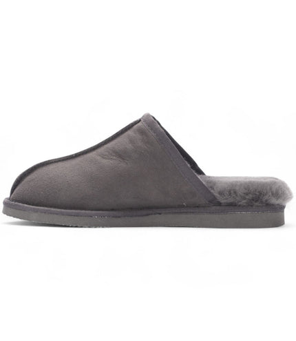 Men's Genuine Sheepskin Grey Suede Mule Winter Warm Non-Slip - Highland