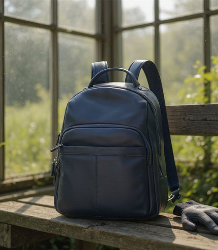 Genuine Leather Navy Blue Vintage Rucksack Laptop Bag Travel Backpack - Capri