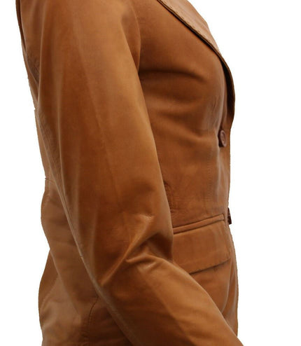 Womens Leather Blazer Jacket-Seregno - Tan