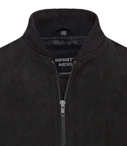 Mens Soft Goat Suede MA-1 Varsity Bomber Jacket  - Dalian - Black