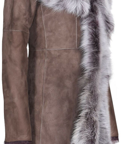Womens Toscana Sheepskin Suede Trench Coat-Tbilisi - Taupe