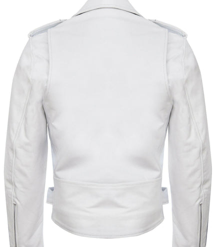 Mens Cow-Hide Black Brando Jacket -Venice - White