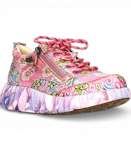 Laura Vita Women's Nikito 62 Rose Pink Floral Leather Trainers Platform Sneaker Shoes