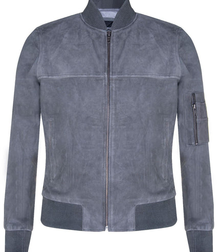 Mens Goat Suede MA-1 Bomber Jacket-Auckland - Grey