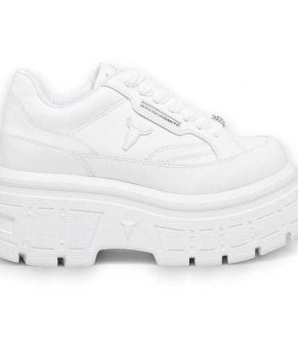 Windsorsmith Womens White Chunky Leather Platform Trainers Sneakers - Swerve