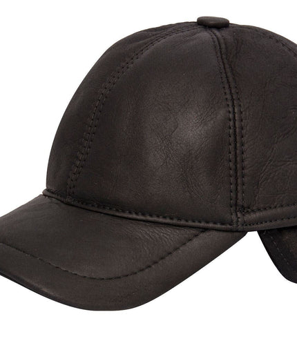 Mens Real Sheepskin Baseball Cap Black Leather Shearling Snapback Winter Hat