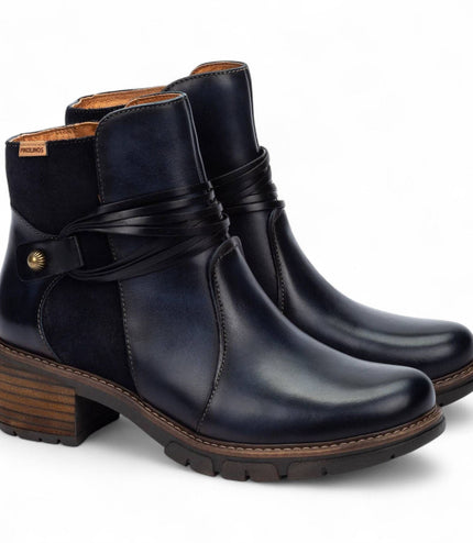Pikolinos Women's Blue Leather Zipped Heel Ankle Boots - San Sebastia