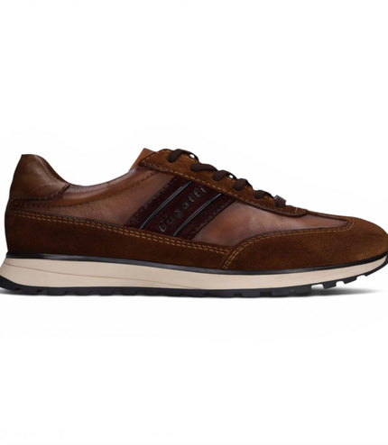 Bugatti Men's Tan Brown Leather Lace-Up Trainer Sneaker Shoes - Timon
