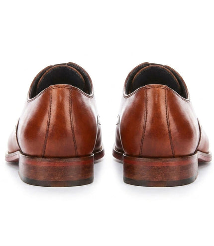 Justin Reess Men's Tan Leather Cross-Stitch Toe Cap Oxford Shoes - Jett