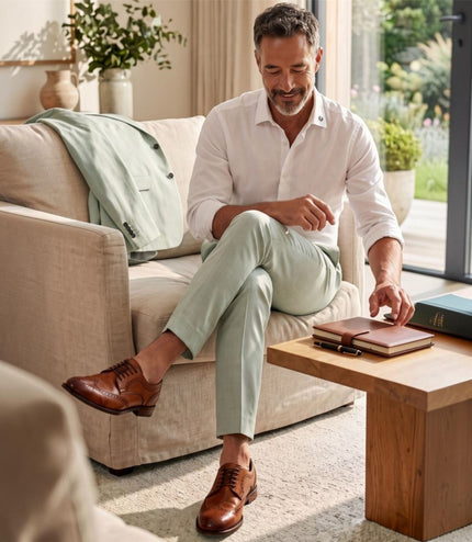 Men's Sage Green Formal Pants Tailored Fit Trousers - Belmont