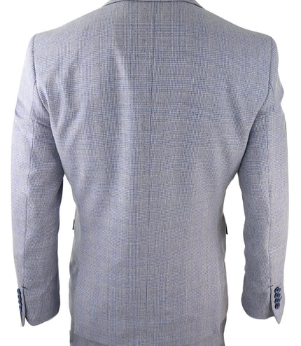 Mens 3 Piece Tweed Suit Light Blue Check Peaky Blinders 1920 Gatsby Wedding Suit