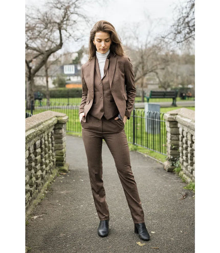 Women's Brown Three-Piece Tailored Fit Suit in Prince of Wales Check