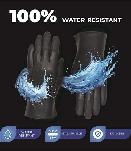 Men's Black Italian Leather Warm Wool Lining Winter Stich Design Gloves - M-LGV-205