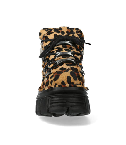 New Rock M-106-C192 Leopard Brown Leather Gothic Ankle Boots