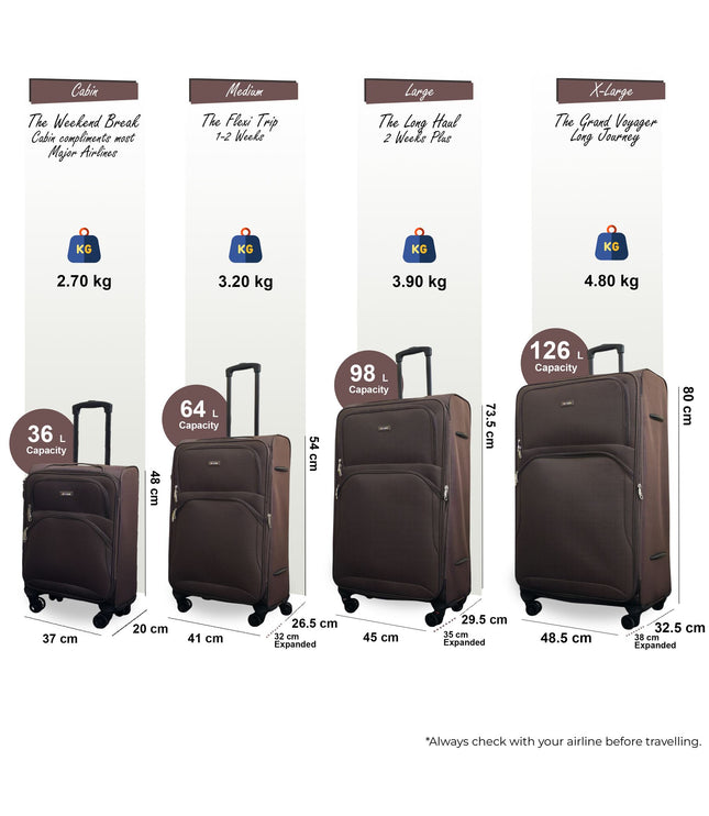 Gosford Set of 4 Soft Shell Suitcase in Brown