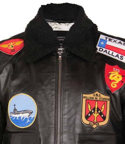 Mens A2 Top Gun Leather Bomber Jacket-Camborne - Black