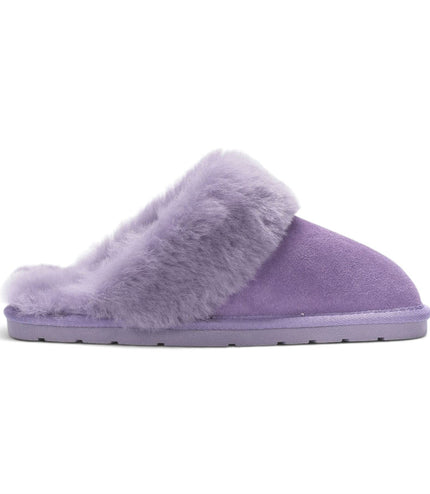 Women's Genuine Sheepskin Purple Suede Mule Winter Slippers - Luna