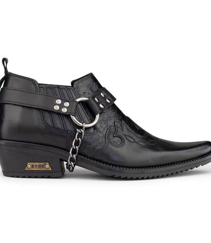 Men's Black Leather Winklepicker Cowboy Cuban Biker Boots