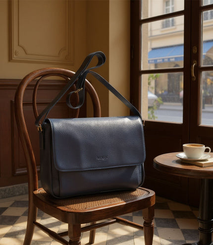 Genuine Leather Navy Laptop Bag Travel Work Messenger Satchel - Camden