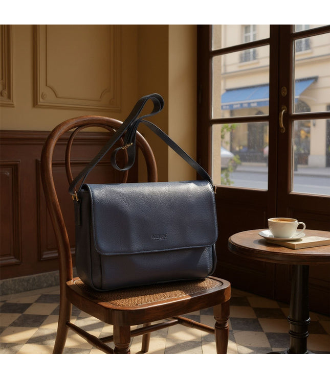 Genuine Leather Navy Laptop Bag Travel Work Messenger Satchel - Camden