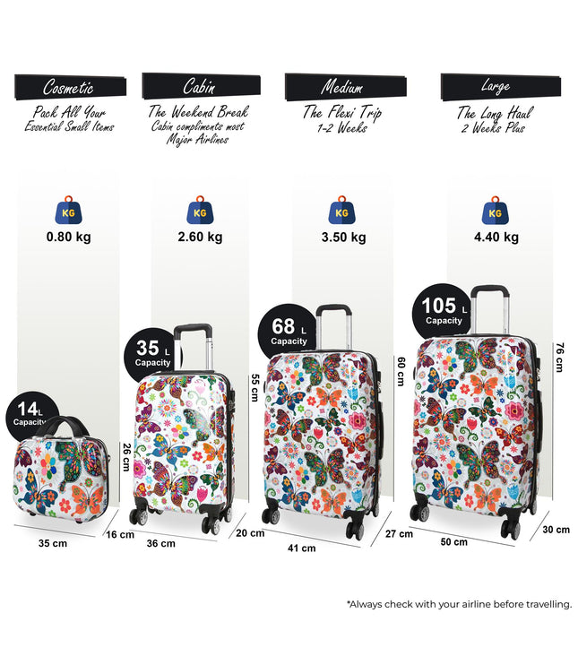 Corbridge Set of 4 Hard Shell Suitcase in Butterfly