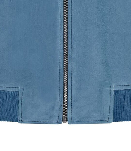 Mens Soft Goat Suede MA-1 Varsity Bomber Jacket  - Dalian - Blue