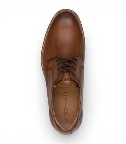 Tamaris Men's Cognac Brown Leather Plain Toe Smart Derby Shoes