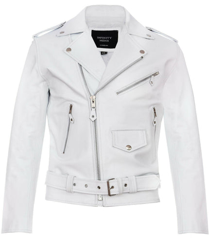 Mens Cow-Hide Black Brando Jacket -Venice - White