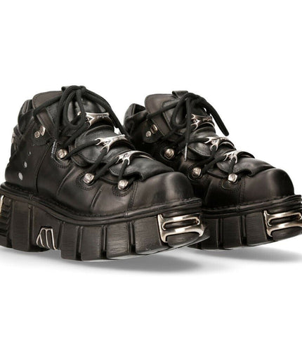 Pair of New Rock 106-S1 black leather ankle boots