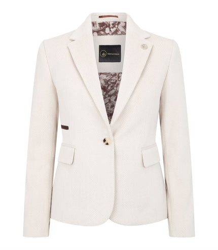 Women's Cream 2 Piece Set Wool Blend Tweed Blazer Waistcoat