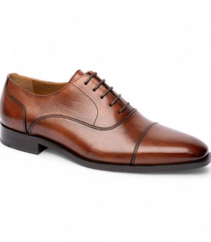 Chapman & Moore Men's Brown Plain Leather Brogue Cap-Toe Oxford Shoes
