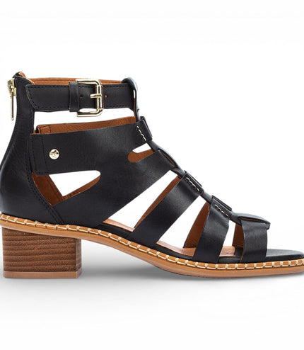 Pikolinos Women's Black Leather Block-Heel Gladiator Sandals - Blanes