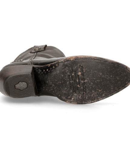 New Rock Black Leather Pointed Cowboy Boots - WSTM006-S1