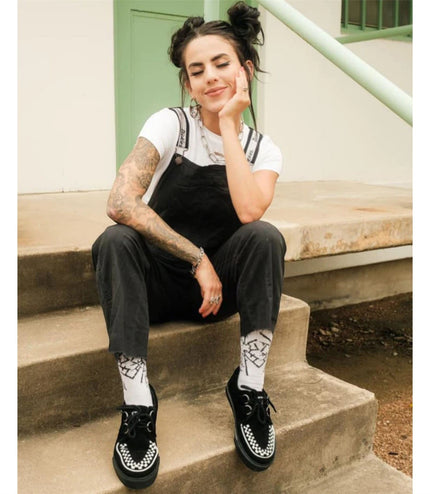 TUK Pointed Creeper Sneaker Black White Suede Platform Shoes - A9182