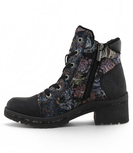 Mustang Women's Black Floral Lace-Up Winter Ankle Boots - M0092001