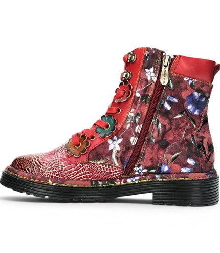 Laura Vita Women's Gothic Victorian Floral Red Leather Lace-Up Boots - Incaso-39