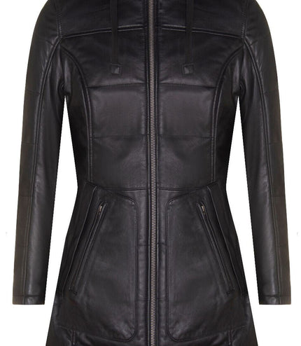 Women's Leather Quilted Parka Coat-Allentown