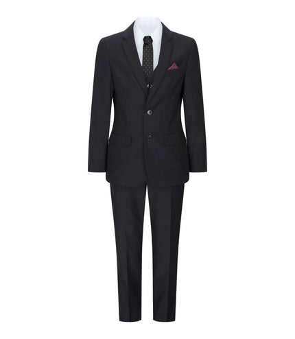 Boys 3 Piece Plain Black Classic Retro Suit