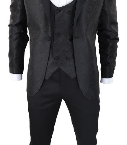 Mens Black Tuxedo Blazer Waistcoat Brocade Satin Paisley Formal Dinner Jacket