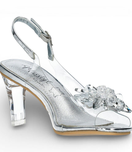 Laura Vita Women's Mira 01 Clear Silver Slip-On Cinderella Heel Sandals