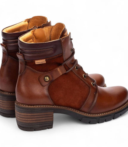 Pikolinos Women's Cuero Brown Leather Zip & Lace Up Heel Ankle Boots - San Sebastia