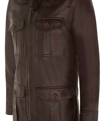 Mens Leather Parka Safari Coat-Mesa Verde - Brown