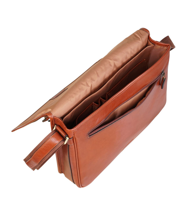 Genuine Leather Tan Laptop Satchel Messenger Shoulder Bag - Astor