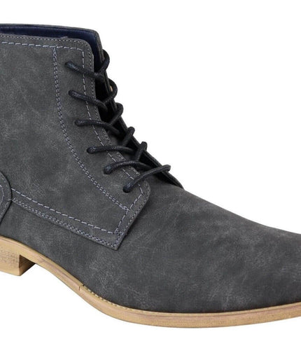 Mens Matt Grey Suede Lace Up Ankle Boots