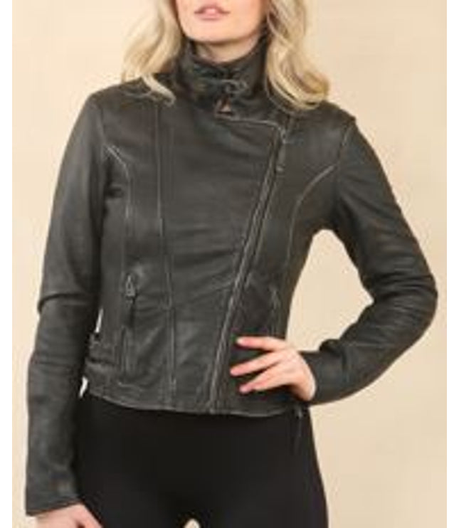 Womens Black Quilted Leather Brando Classic Biker Jacket