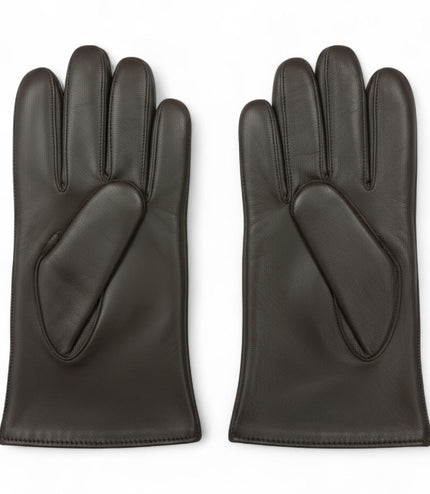 Men's Brown Italian Leather Warm Wool Lining Winter Stich Design Gloves - M-LGV-205