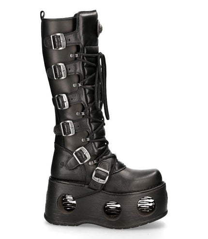 New Rock M-272-S2 Neptuno Metallic Knee High Black Leather Gothic Boots